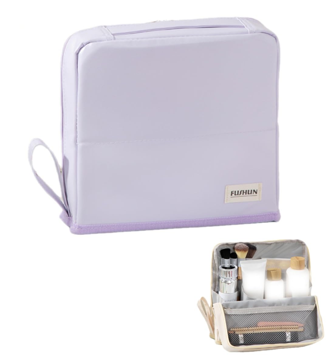 ZREVSB Standing Makeup Bag – Portable Waterproof Makeup Organizer with Compartments, 3L Large Capacity Travel Toiletry Bag, Multi-Purpose Oxford Cloth Cosmetic Bag for Women(Purple)