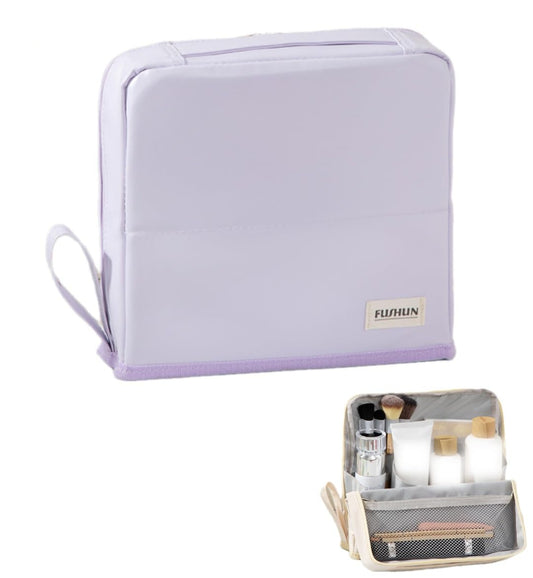 ZREVSB Standing Makeup Bag – Portable Waterproof Makeup Organizer with Compartments, 3L Large Capacity Travel Toiletry Bag, Multi-Purpose Oxford Cloth Cosmetic Bag for Women(Purple)