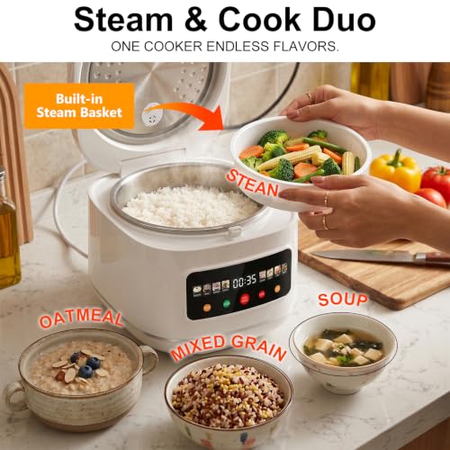 SANPTENT Digital Rice Cooker 8-Cup Uncooked Capacity, 8 Cooking Programs, Non-Stick Pot