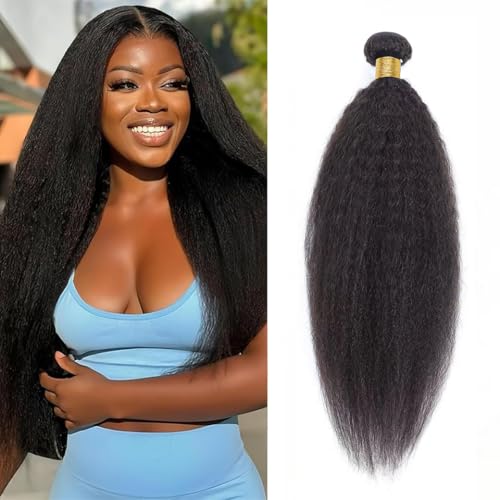 IUTUFTD 12 Inch 1B Kinky Straight Human Hair Bundles Brazilian Virgin Yaki Hair Extensions