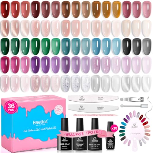 Beetles Deal Box Jelly Fall Gel Nail Polish Set - Multi-Color Jelly & Cat Eye, 36 Pcs, Variation A - Mutilcolor | Jelly Veil