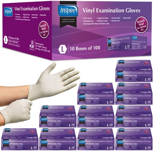 Disposable Vinyl Exam Gloves - Large 1000 Pack Latex-Free Medical Gloves