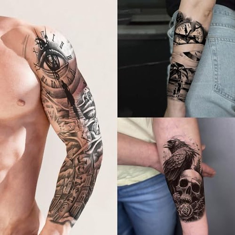 20 Sheets Wolf Beast Full Arm Temporary Tattoos For Men Women Thigh, Large Lion Tribal Eye Sleeve Tattoos For Adults, Long Lasting Temp Bulk Halloween Waterproof Fake Tattoo Stickers Nun Wolf Chicano