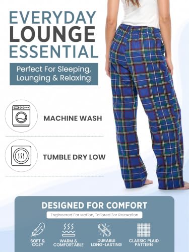 Large Blue Green Plaid Flannel Pajama Sleep Pants for Women - Casual Nights
