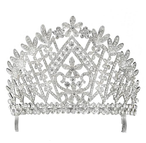 Silver Plated Daisy Austrian Rhinestone Tiara with Hair Combs - Bridal Prom Wedding Jewelry
