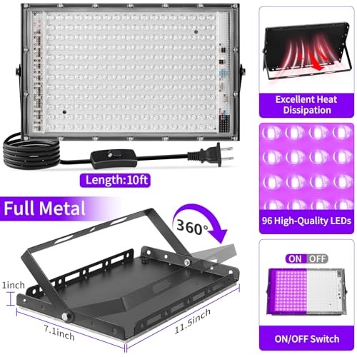 YAYIT 200W Black LED Blacklight Flood Light 4 Pack Waterproof IP66 with Switch