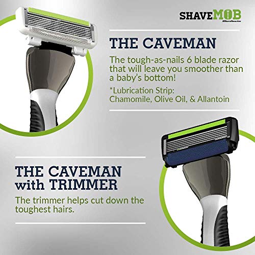 ShaveMOB 6-Blade Men's Razor Kit (Flex Head Handle + 12 Refills) (No Trimmer) - The Caveman Shaving Kit
