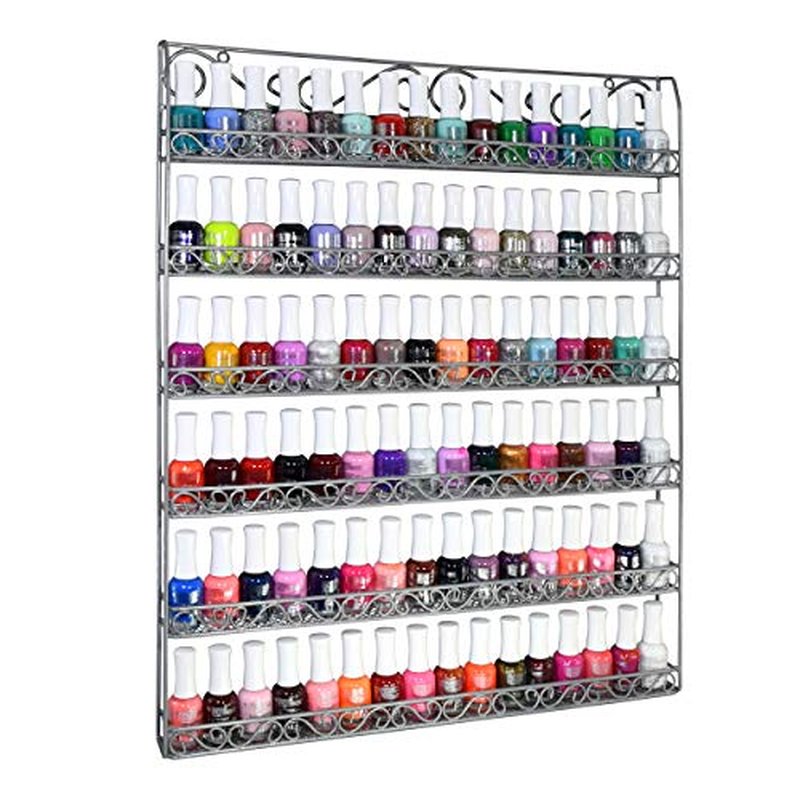 AMT Metal Nail Polish Racks for The Wall | Clear Nail Polish Display | Essential Oils Organizer | Holds up to 108 Bottles (Silver)