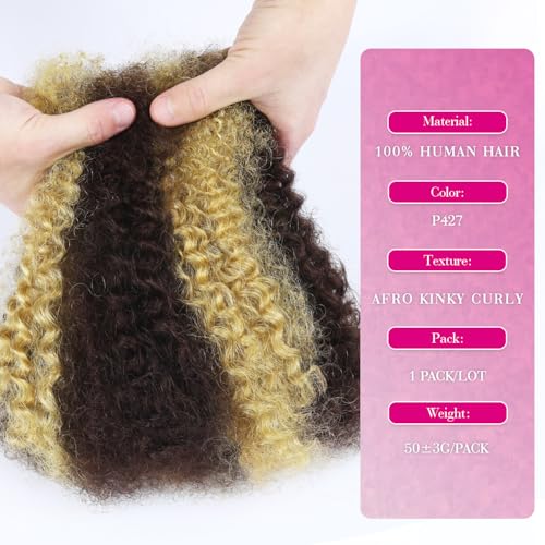 FQ Afro Kinky Curly Human Hair Extensions Highlight 14 Inch Bulk for Braiding & Dreadlocks