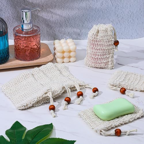 100 Pieces Sisal Soap Saver Bags Exfoliating Mesh Pouches for Bath and Shower