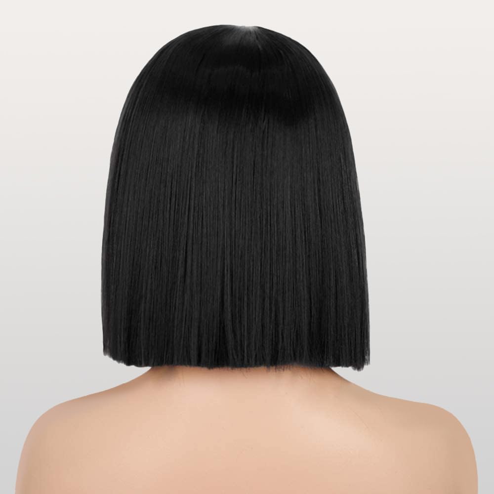 Ecibeny Short Straight Hair Black Bob Wig 10 Inch