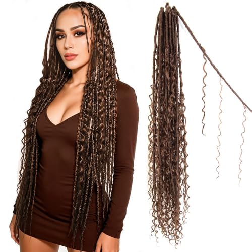 Niseyo 30-Inch Faux Locs Curly Ends Goddess Locs Crochet Hair 30# 8-Pack