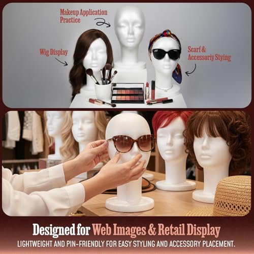 11.4-Inch White Styrofoam Mannequin Head for Wigs & Display 2 Pack - Salon Use