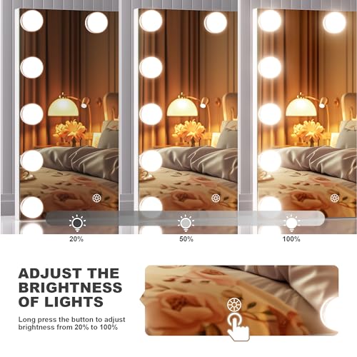 Hasipu Vanity Mirror with Lights and Bluetooth Speaker, 17.7" x 13.8" Hollywood Mirror, Makeup Mirror with 14 Dimmable Bulbs and 10X Magnification, 3 Colors Modes, 360¡Æ Rotation, White