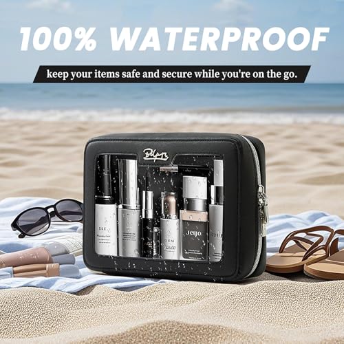 BOYATU Clear Makeup Bag Cosmetic Case: Small Make up Bags for Purse - TSA approved Toiletry Bag for Women - Waterproof Travel Pouch with Zipper - Cute Makeup Organizer Skincare Bag for Car (Black)