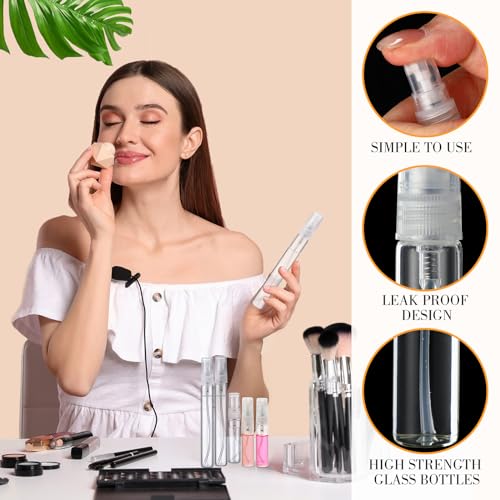 Tanlade 300 Pcs 5ml/10ml Mini Spray Bottles Refillable Clear Glass Travel Perfume Atomizer Mouthwash Bottle Cologne Small Sample Containers for Essential Oils, Retailers