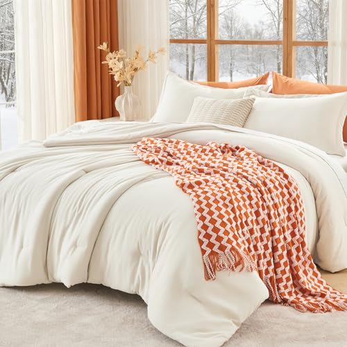 Oversized King Comforter Set Ivory - All-Season 3-Piece Bedding