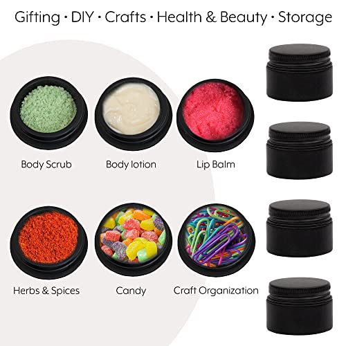 Darware 1oz Glass Balm Jars (24-Pack, Black); 30-Milliliter Little Cosmetic Jars with Lined Black Metal Lids