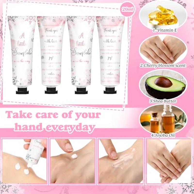 50 Sets Baby Shower Hand Cream with Organza Bag Thank You Card Baby Shower Wedding Gifts for Guests Bridal Wedding Favors for Guests, Thank You Gifts for Women(Pink Snowflakes)