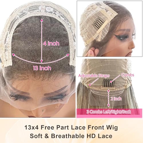 Benafee Highlight Ombre Ash Blonde 13x4 Lace Front Wig 18 Inch Light Blonde Highlights, Pre-Plucked Natural Hairline, 180% Density, Human Hair, Glueless