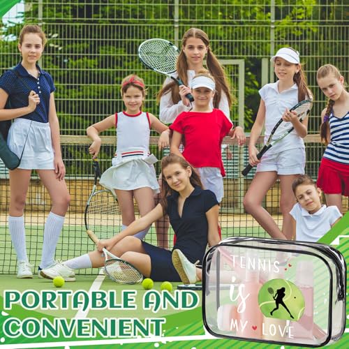 Kacctyen 12 Pcs Tennis Gifts Cosmetic Makeup Bag 7 x 4.7 x 2.4 Inch Tennis Travel Bags Toiletry Pouch for Women Purse Clear PVC Cheer Case Toiletry Zipper Pouch Bulk Gifts Accessories for Team Party