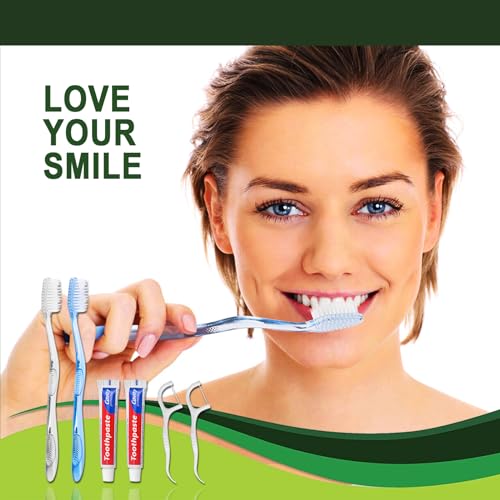 100 Pack Disposable Toothbrushes with Toothpaste and Floss - Individually Wrapped - Multiple Colors