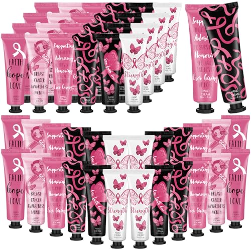 48 Pcs Breast Cancer Awareness Gift Women Cancer Accessories Pink Ribbon Survivor Gifts Travel Hand Cream Bulk 30ml Hand Lotion Natural Botanical Fragrance Working Dry Cracked