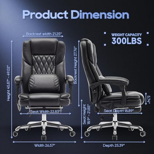 Massage Office Chair with Footrest & Lumbar Support - Black, Set of 1 - Ergonomic Executive Desk Chair