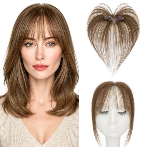 Clip-In Human Hair Bangs for Women - Medium Brown, Wispy & Seamless, 9g