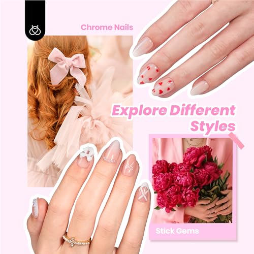Press On Nails Kit Short Almond French Tip with 224 Pcs - DIY Nail Art & Accessories G - S