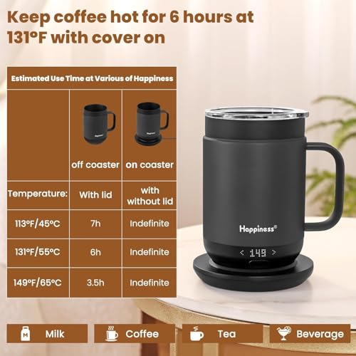 Happiness 16oz Self-Heating Coffee Mug with Temperature Control - Black