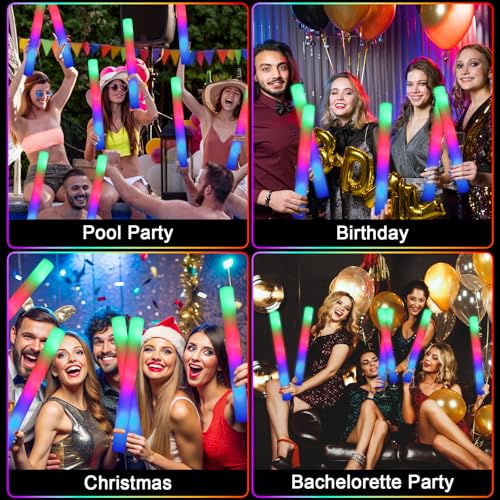 120 PCS Foam Glow Sticks with 3 Light Modes - Bright LED Party Supplies
