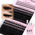Fluffy Lash Clusters Kit with Bottom Lashes Spikes Cluster Eyelash Extension 10-22MM Volume Lash Extension Kit with Bond and Seal Lash Glue, Lash Tweezers DIY at Home for Beginner Eyelash Brush