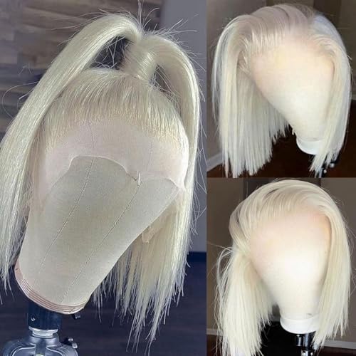 12 Inch Platinum Blonde Bob Lace Front Wig - 13x4 HD Transparent Frontal, Glueless Human Hair Short Bob for Women