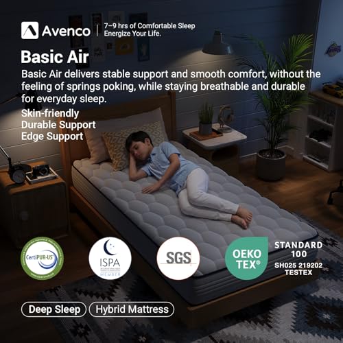 Avenco 6 Inch Twin Hybrid Mattress with Innerspring & Foam Support, Breathable Cover