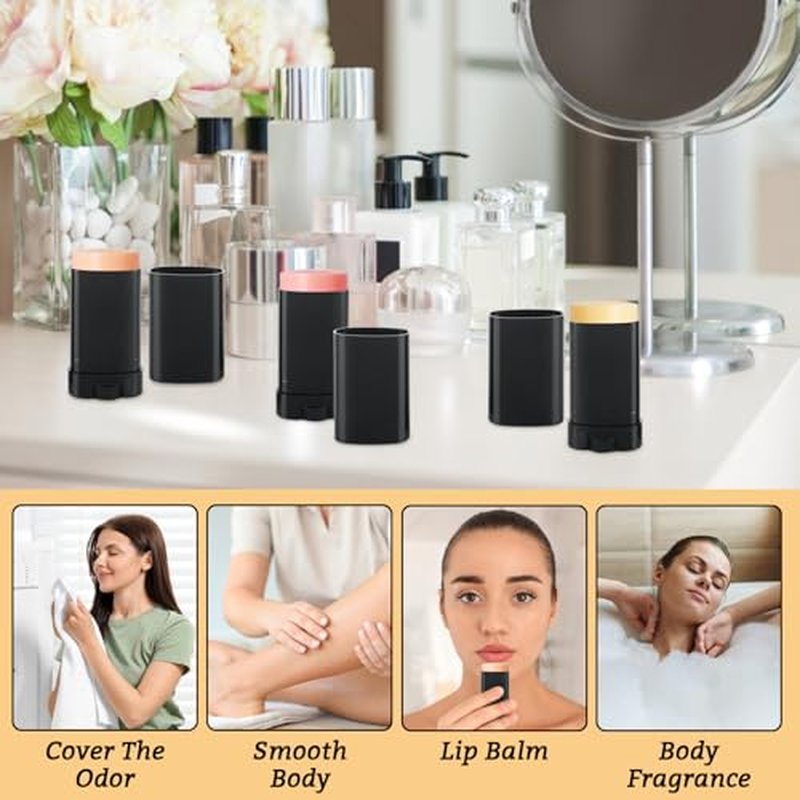 100 PCS 0.5 Oz/15 Ml Empty Deodorant Containers Black Oval Twist-Up Filling Stick 15 Ml Refillable Deodorant Tubes Empty Black Lotion Bar Sticks for Homemade Deodorant, DIY Lip Balm