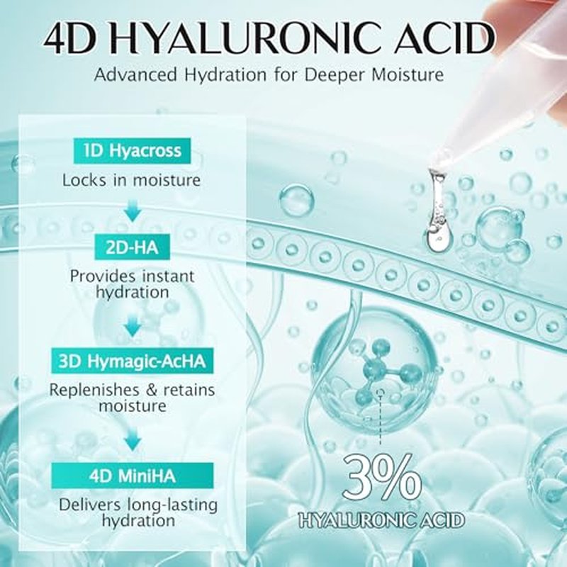 3% Hyaluronic Acid Serum for Face,Ultra-Hydrating Hyaluronic Acid Serum Tube Smooth Skin Deep Moisturizing Facial Serum for Anti-Aging with 30 Pcs Single-Use Vials Design