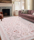 6' x 9' Pink Floral Area Rug - Washable Non-Slip Boho Carpet for Bedroom & Living Room