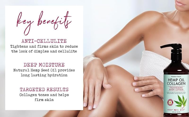 PHARM TO TABLE Hemp Oil Collagen Tightening Body Lotion 480ml – Nourishing, Anti-Cellulite Formula