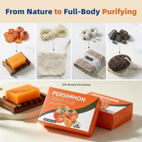 Elderly Body Odor Care Gift Set with Persimmon Soap Bars & Bath Accessories