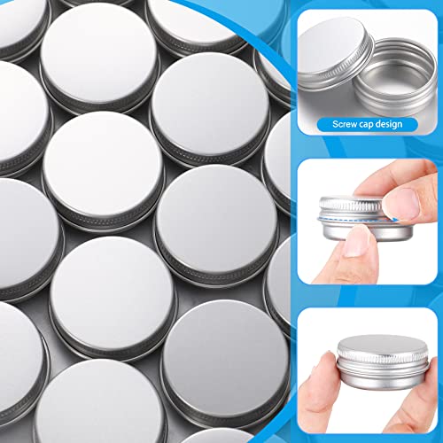 Patelai 100 Pcs Metal Tins 0.5 oz Screw Top Round Cans Aluminum Tin Jar Lip Balm Containers Bottle Empty Travel Cosmetic Cans Container with 5 Sheets Label Stickers 1 Marker(Silver)