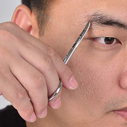 Professional Stainless Steel Curved Rounded Facial Hair Scissors Tweezers Set For Men Moustache, Nose Hair, Beard Trimming Scissors,Safety Use for Eyebrows,Eyelashes,Ear Hair - PU Leather Bag