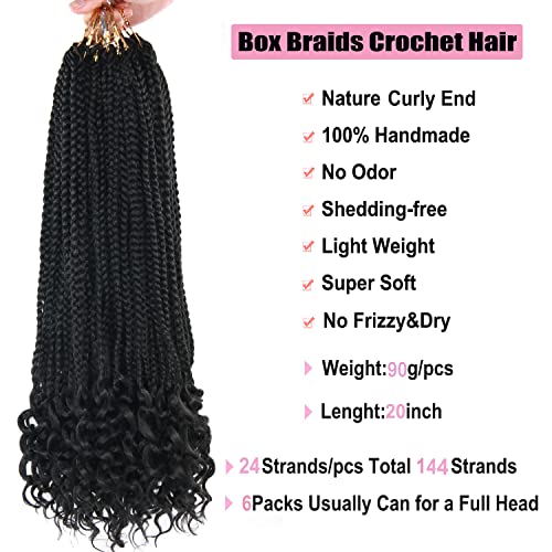 ROSESSEA 20 Inch Crochet Box Braids Hair - 144 Roots/Pack, 6 Packs, 1B#