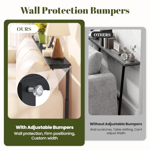 Black Adjustable Height Narrow Sofa Console Table with Charging Station - 78 Inch Variation