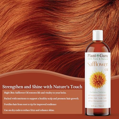 Plant Guru Safflower Oil 4 fl. oz. ? Cold Pressed, 100% Pure & Natural Carrier for Skin, Face, Body, Hair, and Cooking. Great for DIY Creams, Lotions, and Lip Balms.