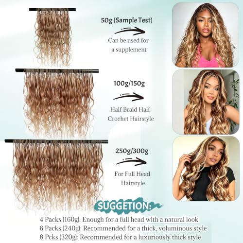 Munx Honey Blonde Crochet Human Hair Extensions 22 Inch Highlighted Body Wave with Spiral Curl, Pre-Separated, Lightweight, 27/30/613