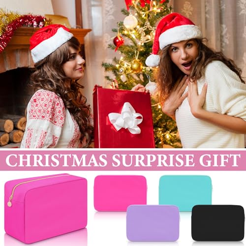 Hushee 4-Pack Nylon Makeup Bags for Women - Large, Black, Fuchsia, Mint, Grape