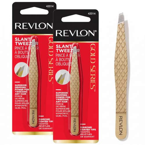 Revlon Gold Series Slanted Tip Tweezers Pack of 2 - Ultra-Sharp Facial & Eyebrow Grooming