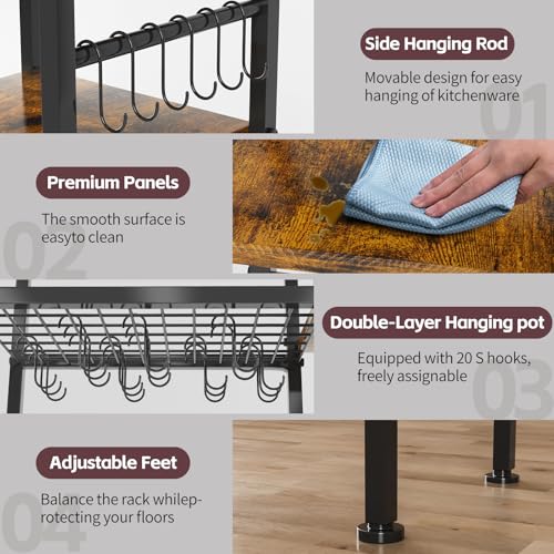 Heavy-Duty 5-Tier Pot and Pan Organizer Rack with Hooks for Kitchen Storage