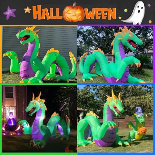 Giant Green 11FT Halloween Inflatable Dragon with LED Lights - Outdoor Yard Decor
